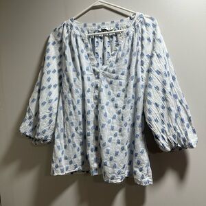Sonoma White Blouse with Blue Pattern